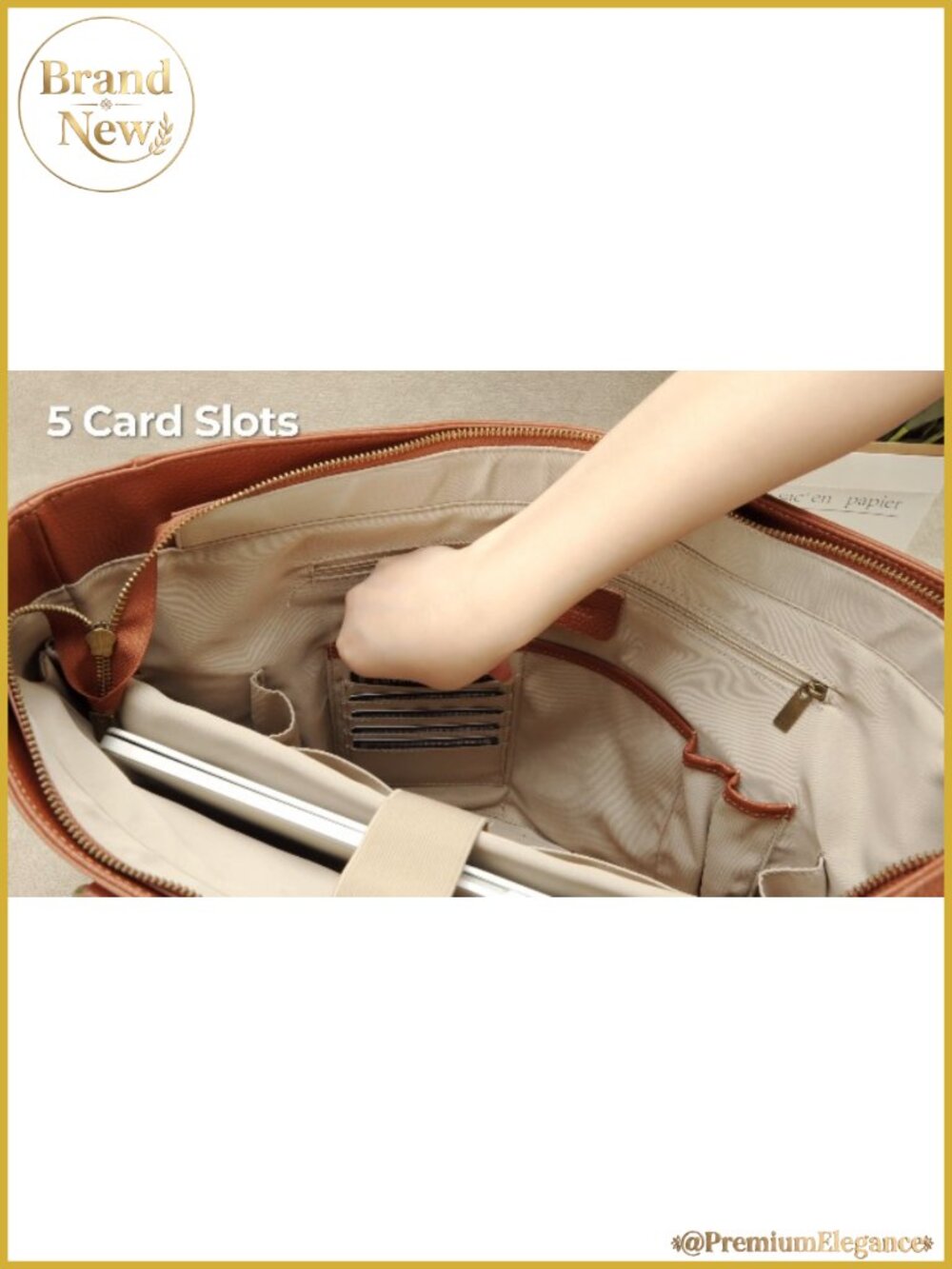 Genuine Leather Work Tote Bag for Women Padded 15.6" Laptop Compartment Large - Picture 6 of 6